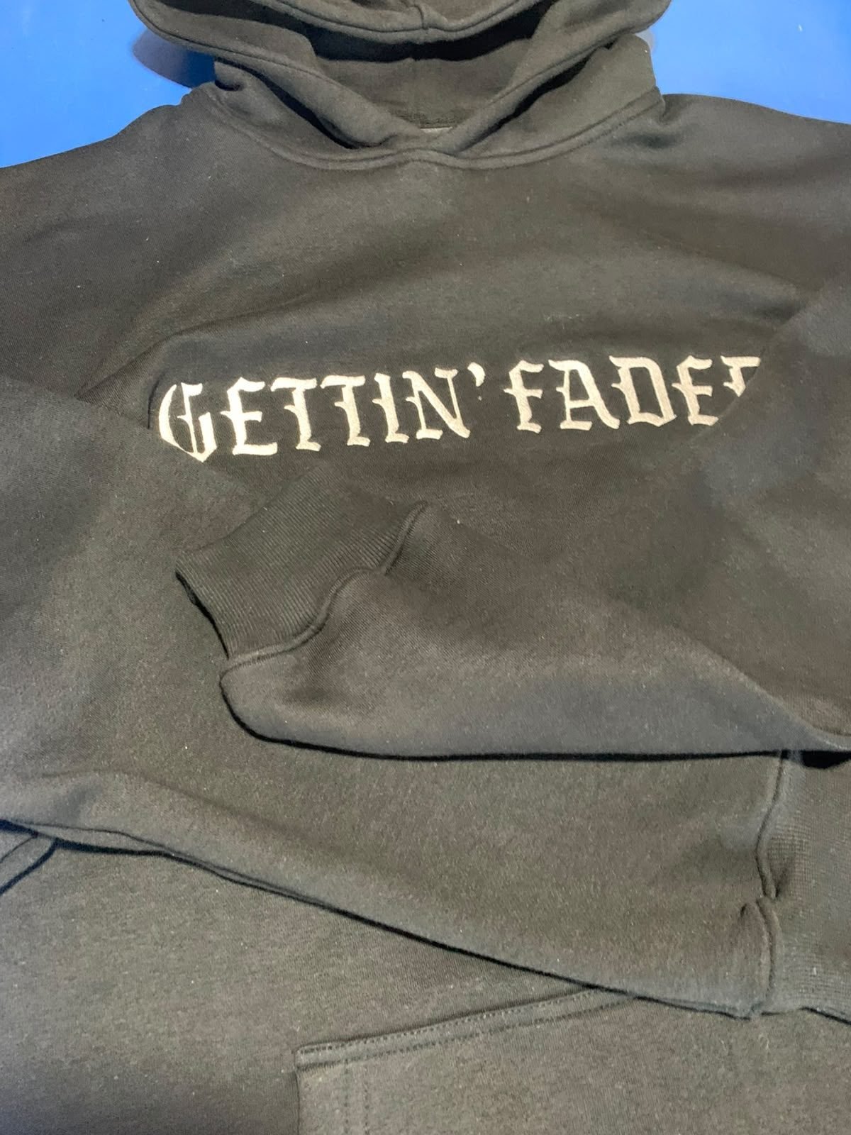 Custom hoodie, embroidered back detail